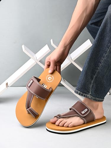 Image of Men's Comfort Slippers with Adjustable Strap | Cushioned Footbed & Shock Absorbing Sole | Lightweight Everyday Wear Slippers for Home, Office & Casual Walking