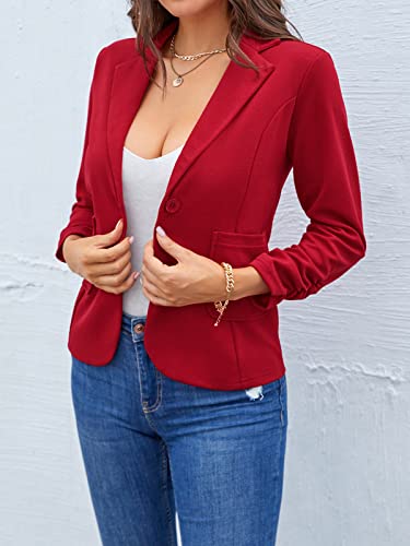 Unifizz Women 3/4 Sleeve Blazer Lightweight Button Front Business Jacket Blazers Notched Collar Slim Work Office #Red,Size Xl# #TOP5