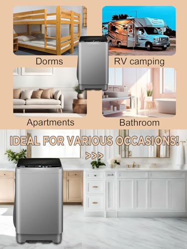 Image of KRIB BLING Full-Automatic Washing Machine with LED Display 25 lbs Portable Washer 10 Wash Program & 8 Water Level Drain Pump Ideal for Camping, Apartment, Dorm Grey