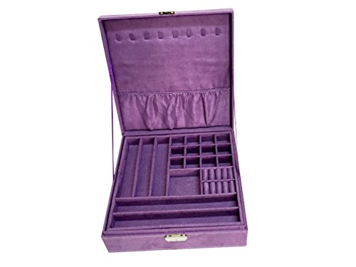 Sodynee® Purple Two-Layer Lint Jewelry Box Organizer Display Storage Case With Lock #TOP3