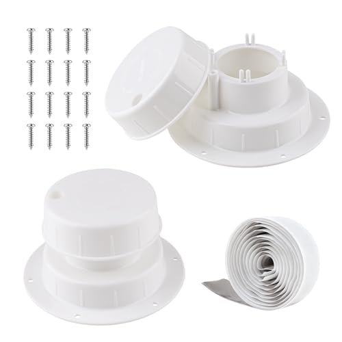 Janhemei RV Vent Covers for Roof, 2 Pack White RV Roof Vent Covers with Screws for Trailer, Camper, Motorhome, Camper Vent Cover Kit for 1 to 2 3/8 Inch Pipe