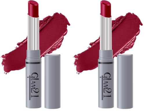 Image of Glam21 Long Lasting Non-Transfer Lipstick|Creamy Matte Formula | Smudge-Free | HD-Colored lips - 2gm|Supper Maroon-04 (Pack of 2)