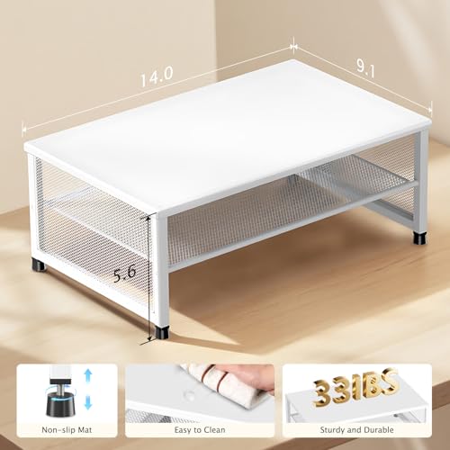 Image of ECOLOVI 2-Tier Computer Monitor Stand Riser, Printer & Laptop Stand, Office Desk Accessories, Workspace Desk Organizer for Home Office Supplies, White