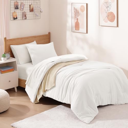 Image of Twin XL Comforter Set- 5 Pieces Prewashed Bed in a Bag Twin Bedding Sets | Soft All Season Comforter with Sheets, Pillow Sham & Pillowcase, White