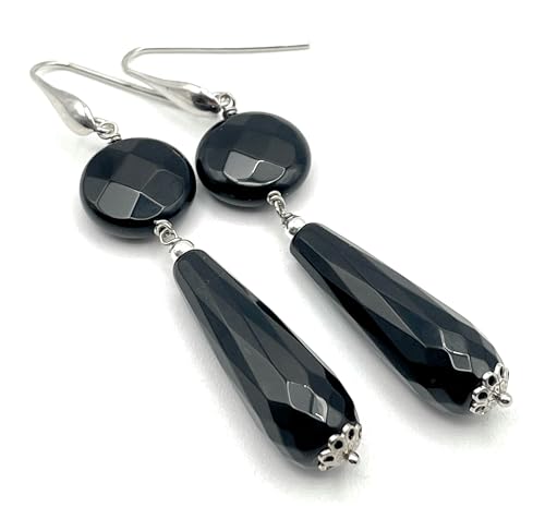 Boucles d'oreilles perles roses baroques pendantes onyx noir argent 925