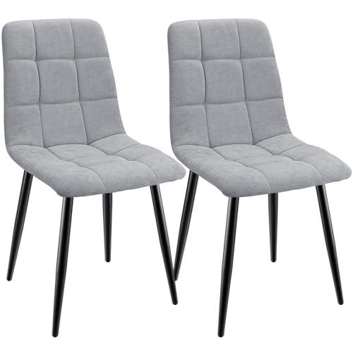 ANVOFONG Pack de 2 Sillas de Comedor, Sillas Cocina con Tela de Lino Y Patas De Metal Negro,Sillas Tapizadas,Silla de...