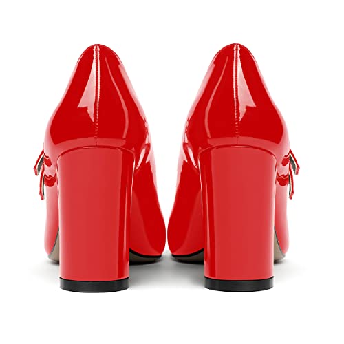 MERRORI Women's Patent Pointed Toe Block Adjustable Strap Buckle Solid Chunky High Heel Pumps Shoes 3.3 Inch4