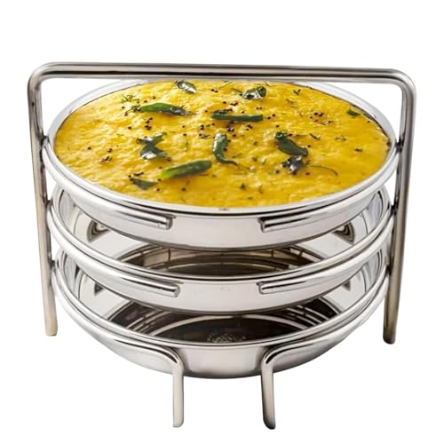 BLLUEX Stainless Steel Dhokla Maker & Thatte Idli Maker Stand, 3 Large Plates (19cm), 3 Wire Stand, Fits All Cookers, Ideal for Khaman Dhokla, Idli, & Thattu | Dhokla Plate for Steam Cooking