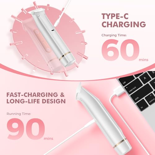 Image of Bikini Trimmer for Women, 2-in-1 Painless Electric Razor for Body and Pubic Hair, IPX7 Waterproof Shaver with Dual Heads - Rechargeable Lady Trimmer for Bikini, Underarm, and Leg (White)
