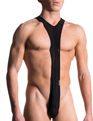 ROSVAJFY Mens Mankini Sexy Stretchy Suspender Bodysuit Comedy Swimsuit Thong Underwear Wrestling Singlet Funny Gag Gift Breathable Fancy Dress Costume for Halloween Party (Black One Size)