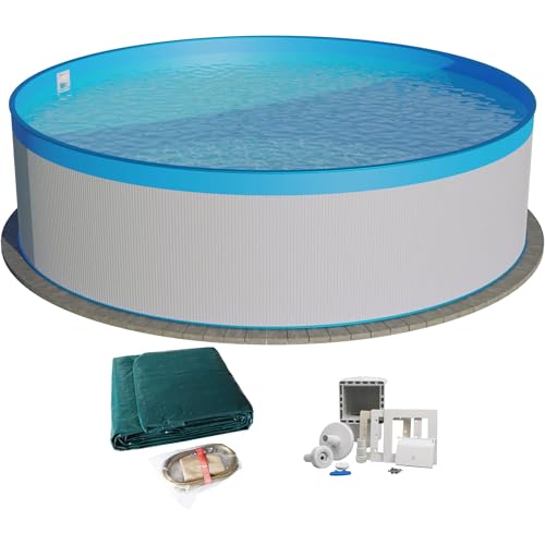 Planet Pool Stahlwandpool Set (3-teilig) rund 350x120 cm Stahl 0 4 mm weiß Folie 0 3 mm blau Overlap