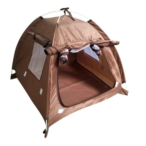 夏の犬小屋ポータブルペットテント屋内屋外猫ケージ (茶色のシングルテント,XLサイズ(80*80*75 cm))
