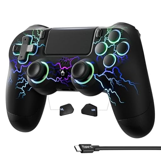 ECHTPower Mando para PS4, Upgrade Mando Bluetooth para PS4/PC, Type-C Puerto, Hall Joystick, Botones Traseros, 1000mAH Batería, Turbo, Vibración, Giroscopio, Diesño Ergonómico Antideslizante | Ya disponible en tu tienda friki favorita! En mundofriki.es!