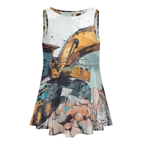 Cartoon Excavator and TractorChildren's Sleeveless Dress, Suitable for Travel and Home90CM4