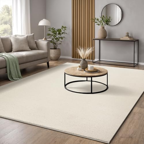 the carpet Marley, Tapis Élégant de Designer, Tapis de Salon, À Poils Courts, Doux, Facile d'entretien, Élégant, Uni, Crème, 200 x 290 cm