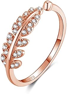 GULICX 925 Sterling Silver Ring for Women, Feather/Leaf/Angel Wing Love Heart Cubic Zirconia Open Adjustable Silver Rings, Simulated Diamond Cuff Finger Thumb Band Ring, Girls Womens Jewellery Gifts