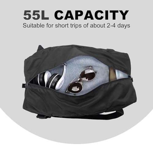 Image of HOLYLUCK Foldable Travel Duffel Bag For Women & Men Luggage Great for Gym, Black Oxford, 55L, Travel Bag