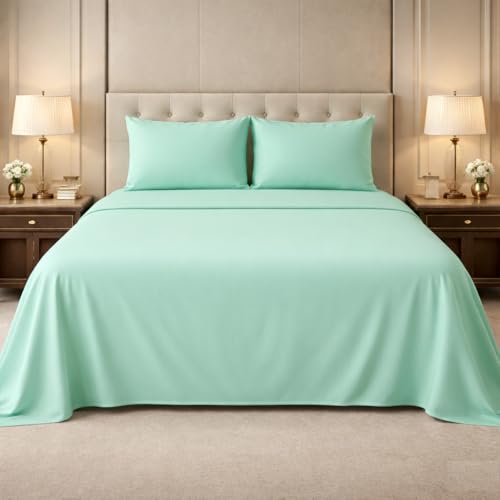 Image of 500TC Egyptian Cotton Single Bed Bedsheet Set | Ultra-Soft, Wrinkle-Free & Breathable | Includes Topsheet & 2 Pillow Covers | Luxury Finish | Aqua Blue