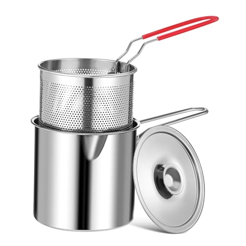 Amosfun Pentola Friggitrice Mini in Acciaio Inossidabile e Filtro Olio Integrato per Frittura Bollitura e Cottura Compatta e Durevole per Cucine Piccole Viaggio