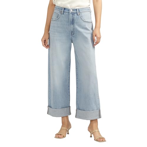 Silver Jeans Co. Women's Baggy Mid Rise Wide Leg Cropped Jeans-Legacy