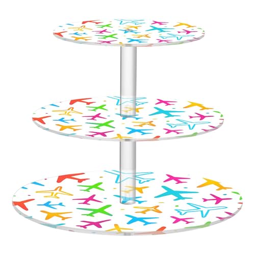 PYBUG Airplanes 3 Tier Acrylic Cupcake Stands Tower,Dessert Table Display Set for Tea Party,Wedding,Birthday, Baby Shower