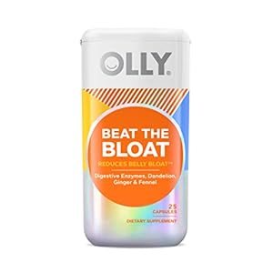 OLLY Beat The Bloat Capsules, Digestive Support Enzymes, Supplement for Women – 25 Count