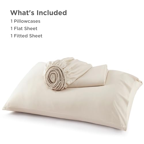 Image of Bedsure Cooling Sheets Twin, Rayon Derived from Bamboo, PureWoven, Breathable & Soft Twin Sheets Set, Deep Pocket Up to 16 Inches, Hotel Luxury Silky Bedding for Hot Sleepers, Light Beige