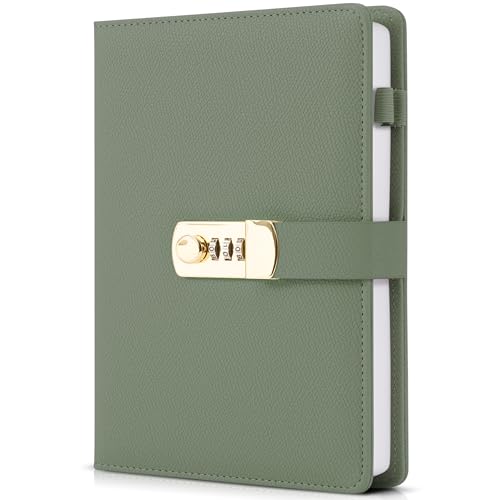 Aesthetic Diary with Lock – Beautiful Leather Journal with Easy to Change Code Lock & Refillable Pages – Quality Planner for Women with Bookmark & Pen Holder to Securely Protect Thoughts & Memories