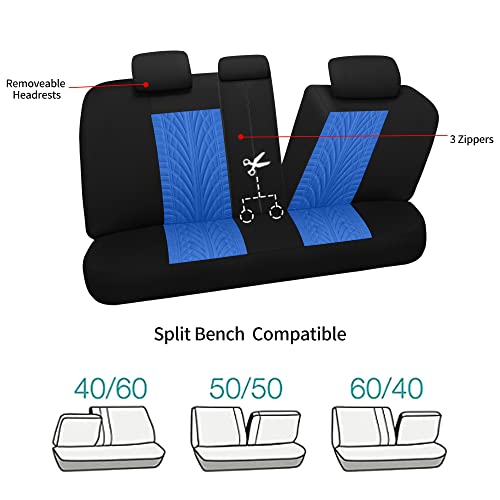 Varcozy Car Seat Covers Full Set, Front Seat Covers And Split Rear Bench Seat Covers For Car, Universal Cloth Seat Covers For Suv, Sedan, Van, Automotive Interior Covers, Airbag Compatible, Black&Blue #TOP4
