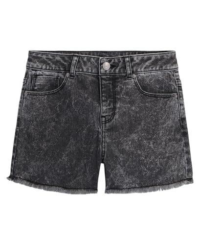 Calvin Klein Girls' Jean Shorts, Stretch Denim, Boyfriend Fit, Mid to High Rise, Acid Black/Cut Off, 7