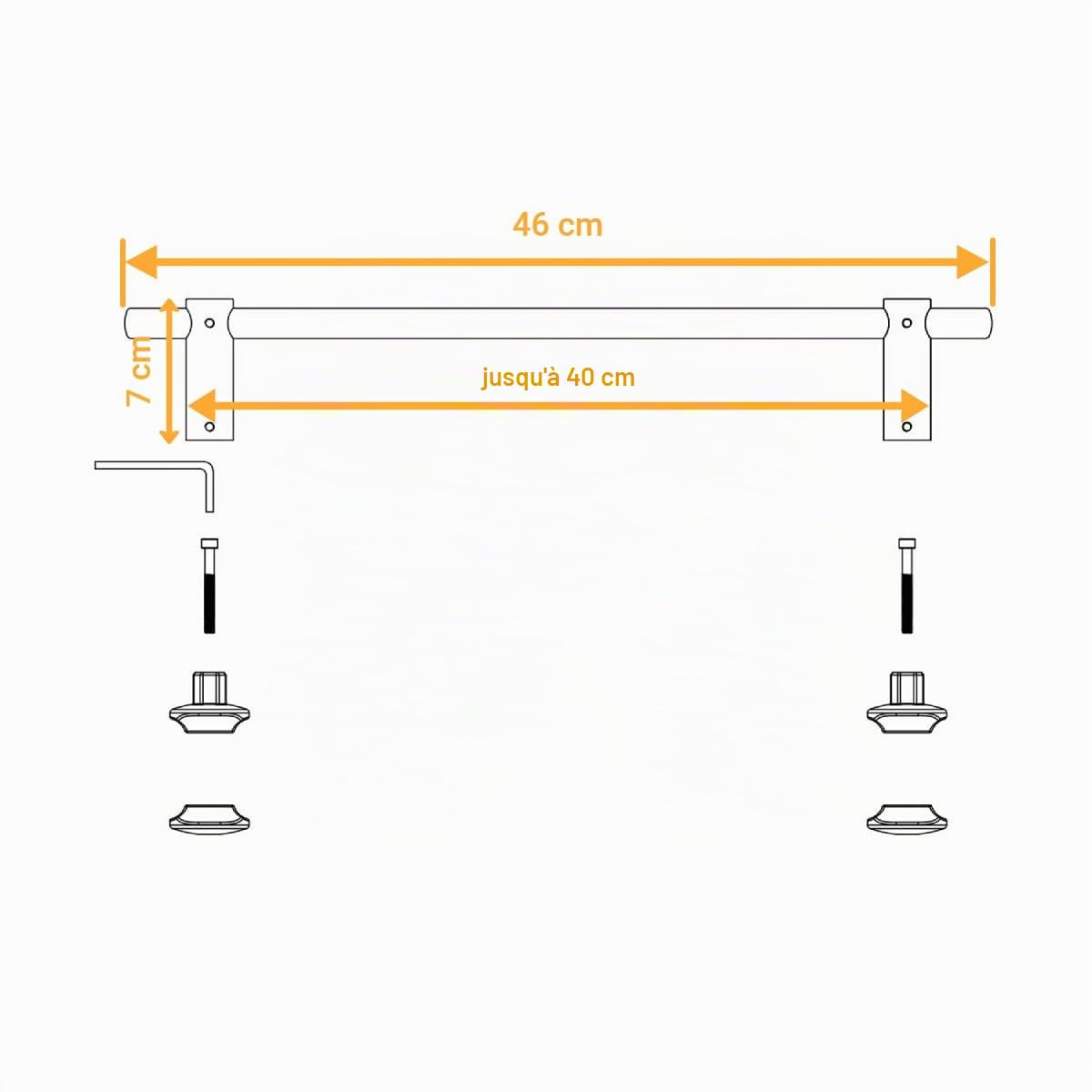 Barre porte-serviettes droite pour radiateur de salle de bain design, tubes ovales, porte-serviettes, accessoires chauffants, longueur 460 mm, blanc au choix