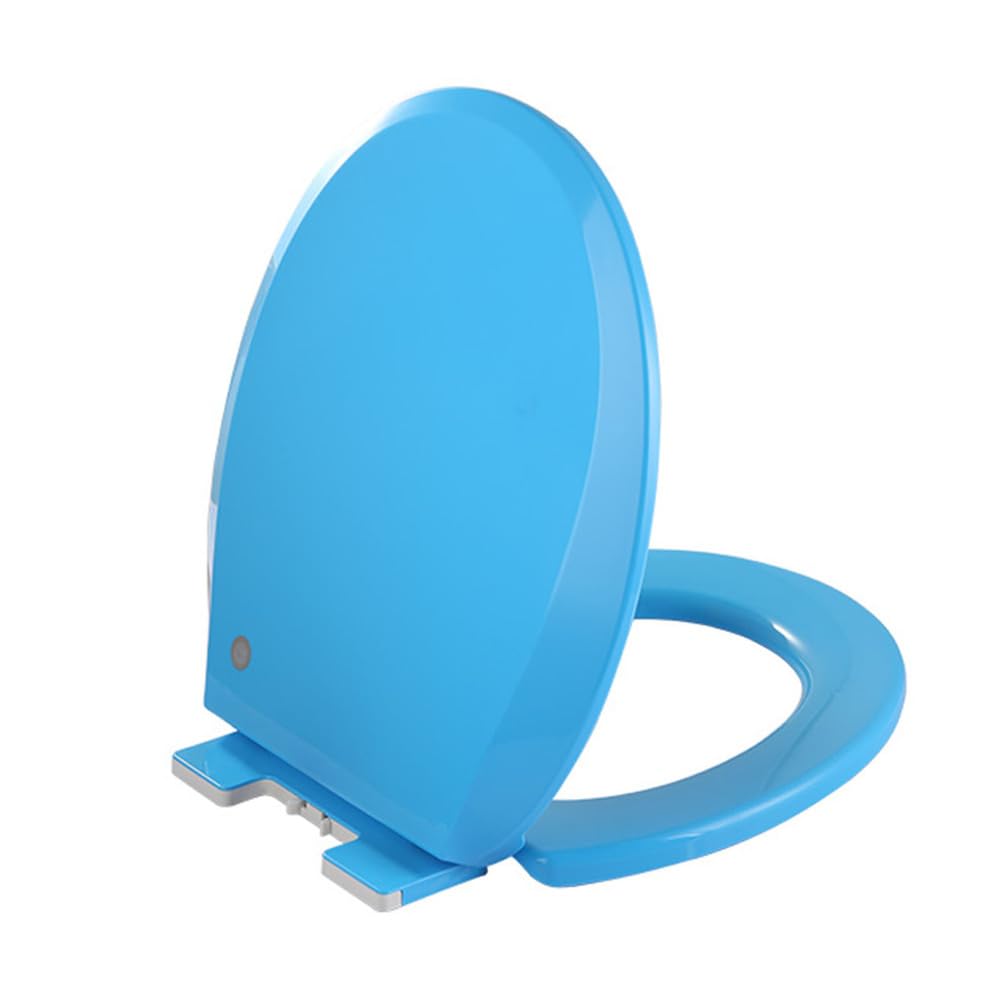 Asiento de Inodoro Universal con Dispositivo de Descenso Automático, Tapa de Inodoro de Cierre Suave, Fácil Montaje y Limpieza, Tapa WC Universal en Forma de O, PP,Azul,36x41cm
