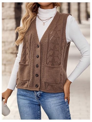 Verdusa Women's Sweater Vest Tops For Women Trendy Sleeveless Button Down Cardigan Outwear4