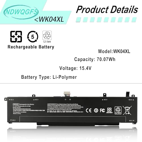 Image of WK04XL M39179-005 Laptop Battery Replacement for HP Victus 16-d 16-e Series & Omen 16-b 16-c Series | 15.4V 70.07Wh 4-Cell | Compatible with HSTNN-OB2C M38822-AC1 WK04070XL