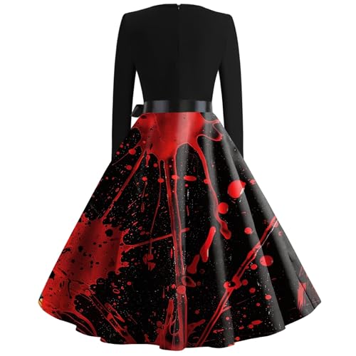OIOLOYJM Sexy Plus Size Halloween Costumes Woman 2025 Long Sleeve V Neck Printed Gothic Retro Formal Party Dresses for Women