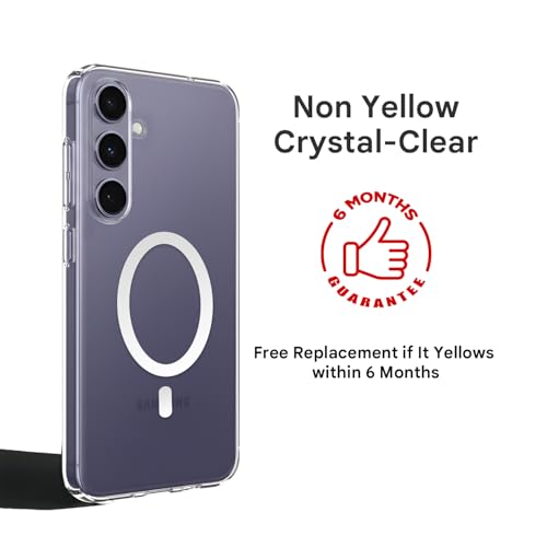 Image of Prolet Anti-Yellow Crystal Clear Hard Case Cover Compatible with Samsung Galaxy S24 with Magnetic Mag-Safe Wireless Charging Support, Shockproof Hard Back Cover (Transparent)