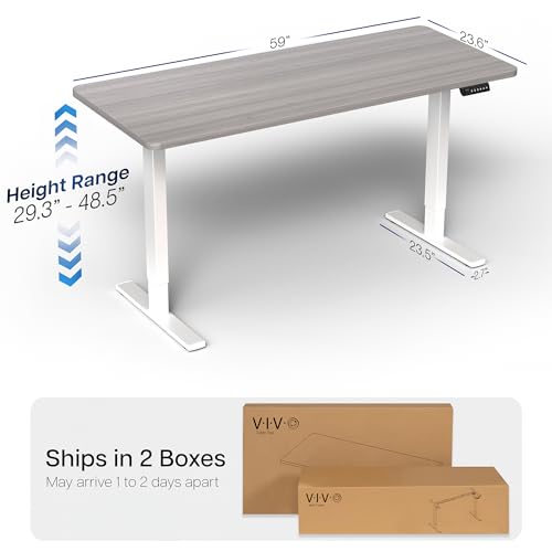 Image of VIVO Electric 60 x 24 in Standing Desk, Memory Height Adjustment, 1B Series, Holds 220 lbs, One-Piece Dark Gray Top, White Frame, DESK-KIT-1W6G