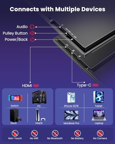 Image of ZUCWO 18.5 Inch Portable Computer Monitors,Portable Monitor for Laptop,PC,MacBook,Phone, PS4, Speakers,1080P FHD Display with USB-C & HDMI,Travel Work Home Gaming Monitor with 180 Adjustable Stand