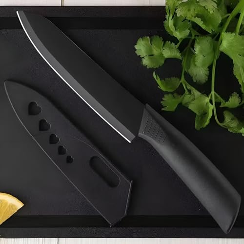 Image of SKYTONE Knife Set of 3 with Cover, Stainless Steel Knives for Kitchen| Sharp Edge Cutting Chef Knifes for Chopping Vegetables, Fruits, Multipurpose Knife, Kitchen Tools (Black Pack of 3)