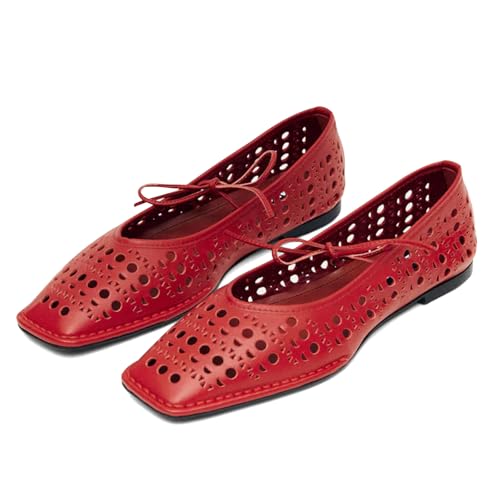 Image of VBDB Black Ballet Flats for Women Square Toe Lace up Wide Width Mary Jane Flats Casual Slip on Ballerina Shoes