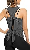 Picture of Sanutch Women’s Open Back Yoga Tank Top Tie Back Sleeveless Workout Shirt Backless Athletic Activewear Heather Gray M