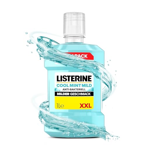 LISTERINE Cool Mint Mild 1000ml, antibakterielle Mundspülung ohne Alkohol mit mildem Geschmack, für ein langanhaltendes Frischegefühl, Mundwasser