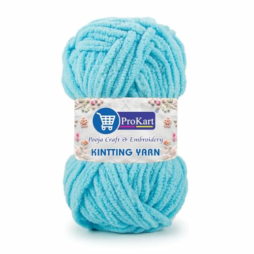 Image of ProKart Premium Blankie Wool, Plush & Cuddly, Chenille Yarn Supersoft Hand Knitting Wool Ball | Blanket Thick /Mottu Yarn Ball Suitable for Hand Knitting and Crocheting for Baby, Adult, Sweaters, caps, Throws, Home Furnishing, Scarves, Blankets (Aqua Blue, 100gms x 4 Pack)