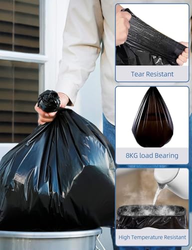 Image of WAIKAS 13 Gallon Trash Bags, Pack of 28, Black Kitchen Garbage Bags 13 Gal, 61x75cm, 12g /pcs, Unscented