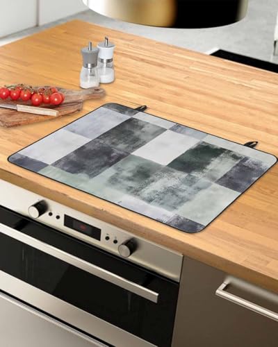 Image of Stove Top Covers for Electric Stove, Gray Green Black Glass Stove Top Protector Cover Ombre Color Block Modern Abstract Heat-proof Induction Cooktop Protector Mat 31x24 Inch,