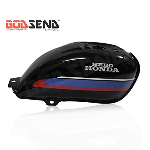 Image of Godsend - Send Quality Parts Fuel Tank for Splendor Plus Petrol Tank Old Model (Black , Blue Red Sticker)