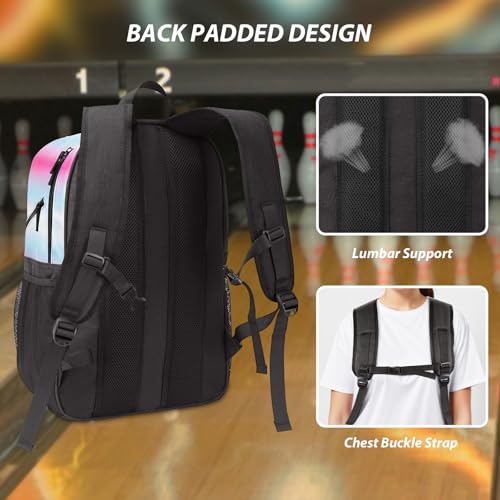 Bosynoy Bowling Ball Bag Tote for Women, Bowling Backpack for Single Ball with Shoe Compartment & Foam Padded, Pink - Thumbnail 4