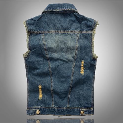 Denim Vest Men Sleeveless Lapel Ripped Jean Vests Cowboy Casual Jean Jacket with Rivets 80s Punk Outerwear Western Outfits3
