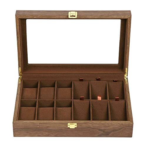 WindWilder Boîte de rangement pour montres en bois avec doublure en velours doux - Boîte de rangement pour montres - Présentation et rangement de montres, Boîte pour collier de montre (6 + 6) Cover