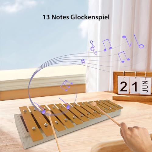 Xylophone glockenspiel 13 notes classique en bois avec ses 2 maillets de percussion